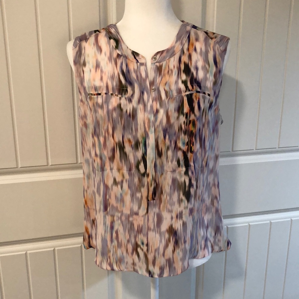 A.L.C. Adela Painterly Watercolor Silk Sleeveless Button Front Blouse